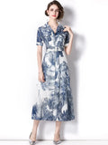 Runway Fashion Shirt Dresses Women's Short Sleeve Jungle Ink Retro Print Office High Street A Line Vestidos
