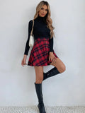 Black England Style High Waist Solid Button Mini A-Line