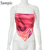 Sexy Women Casual Y2K Blue Tie Dye Summer Crop Tops Skinny Lace Up 2021 Club Chic E Girl Halter Mini Vest Tank