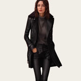 Women's Coat British Windy Thick Collar Long Leather Locomotive Leather Jacket Jacket