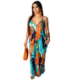 Toloer New Women's Casual Loose Print Cotton Slip Dress-Outfit