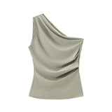 New Ribs Asymmetrical Neck Cover Stomach Sleeveless Vest