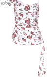 Floral Print Asymmetrical Women Tank Tops Korean Fashion Women Summer Y2k Tops Sexy Flowy Camis Streetwear
