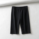 women cotton high waist elastic pure color slim Knee-Length bike shorts