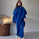 2025 New Solid Color Retro Base Knitted Bat Shirt Shawl Three Sets Of