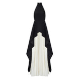 Sexy Two Piece Set Women Halter Sleeveless Open Back Top High Waist Pleated Maxi Skirt Slim Women's Suit Summer