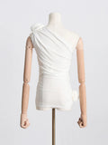 Temperament Famous Wind 2025 Spring New Three-Dimensional Flowers Sexy Black And White Shoulder Vest Topess