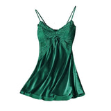 New Ladies Silk Sling Nightdress Women's Sexy Lingerie Satin Sleepwear Lace Cup V-neck Nightwear Homewear