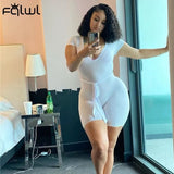 Summer Streetwear Bodycon Ribbed White Romper Women V Neck Rompers Playsuits Casual Outfits Women Short Sleeve