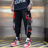 Fashion Brand Overalls Men's Personality Ribbons And Feet Korean Version Of The Trend Loose Street Hip-Hop Harlan Pants-Outfit