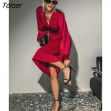 Elegant Green High Waist Trumpet Dresses Sexy V Neck Bodycon Party Dress Autumn Mid-Calf Long Sleeve Dress For Women