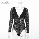 Bohemian Lace Floral Bodysuit Women Hollow out Sexy Long Sleeve Jumpsuit Jumpsuit Romper Mujer Slim Catsuit