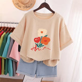 100% Cotton L-5XL T Shirt Plus Size Tshirt Short Sleeve Women Top Summer Cartoon Print Couple O Neck Oversized T
