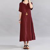 Sundress Women Vintage Linen Summer Dress 2022 Casual V Neck Short Sleeve Pockets Casual Loose Midi