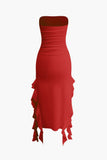 flounce hem maxi dress with ruched