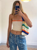 2022 Summer Y2K Green Knitted Strapless Crop Top Women Sleeveless Patchwork Vintage Bandage Sexy Tank Tops