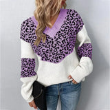 New Autumn Casual Woman Oversized Sweaters Winter Long Sleeve Knitted Jumper Sweater Women V-neck Leopard Print