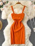 Knit Solid Women Summer Dress 2022 Slim Vacation Elegant Temperament Chic Backless Ladies A Line Midi