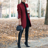 fashion mid-length coat Slim solid color stand-up collar woolen autumn and winter women's