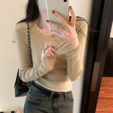 Style Jumper Color Minority Long-Sleeved Sweater Women's Autumn And Winter New Small Short Style Bottom Sweater Trend-Outfit