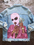 Streetwear Loose Fashion Jeans Jackets For Women 2022 Print Button Top Denim Jackets Coats Print Black Jacket