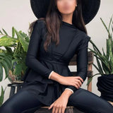 Size Muslim Swimwear 3 Pieces Whole Black Ruffle Burkini With Bra Padding Swimsuits Women Maillot De Bain Femme