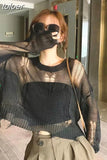 Sweater Y2k Cropped Tops Korean Clothes Knit Women Pullovers Hollow Out Thin Knitwear Long Sleeve Short Sweaters