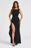 Summer New Solid Color Round Collar High Open Fork Sexy Bare Back Dress Women Body