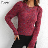 Sweater Women Elegant Puff Long Sleeve Knitted Top Casual Autumn Winter Basic Ladies Sweaters Loose White Pullover