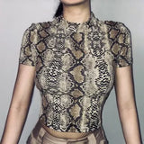 Sexy Crop Top Women Snake Print Tank Top Slim Primer High Collar Vest Harajuku Crop Tank Top T Shirt Femme Girls Camis Tops-Outfit