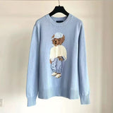 New Women's Casual Round-Neck Bear Pattern Embroidered Sweater Knitted