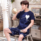 Men Pajama Sets Cotton Male Short Sleeve O-Neck Striped Pyjama Set For Man Summer Sleepwear Suit Leisure Homewear