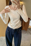 Basic T-Shirt With Bottomed T-Shirt Under Long Shoulder Sleeves New Style Thin Blouse In Spring And Autumn 2024-Outfit