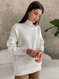 Women Turtleneck Knitted Sweater Casual Loose Long Sleeve Solid Pullover Top Autumn Winter Warm Simple Oversized Lady