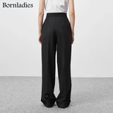 Autumn Black Ladies Office Trousers Women High Waist Pants Pockets Female Summer Pleated Wide Leg Pants Solid
