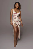Sexy Floral Straps Irregular Slit Long