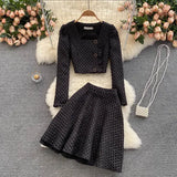 Spring Summer Fashion Small Cute Elegant Sweet Women's Skirt Suit Long Sleeved Suit Short Coat Top A-line Skirt 2-piece