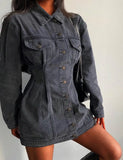 Trendy Turndown Collar Button Up Mini Denim