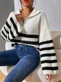 2025 New Striped Collar Knitting Knitting Sweater Outside The