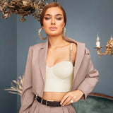 Sexy Chain Sling tops Chic Solid Color Sleeveless Low Chest Push Up Short Tank tops Slim Camis