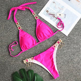 Toloer 2023 New Sport Bikini Sexy Crystal Diamond Bandage Red Split Female