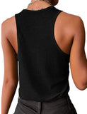 U-Neck Solid Cotton Blend Button Regular Tank