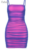 Rose Red Spaghetti Strap Sleeveless Bodycon Dress for Women 2023 Summer Night Club Wear Sexy Backless Mini