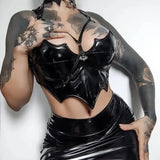 Black Lace Trim Emo Alternative Aesthetic Crop Tops Y2K Mall Goth Crop Tops Women Backless Sexy Strap Tanks gothic tops-Outfit