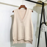 Korean Loose Wild Sweater New Chic V-neck Knitted Vest Women's Sweater Vest Sleeveless Sweater Autumn and Winter 2021