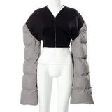 Sisterlinda Spring Patchwork Down Puffer Coat Women Jacket Extra Long Sleves Warm Bubble Christmas Cropped Outerwear Lady
