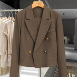 Toloer Jacket Female 2024 Coffee Color Autumn New Temperament Fried Street Short Short Casual Suit Woman-Outfit