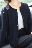 2023 Women Cardigan Sweater V Neck Solid Floral Pattern Loose Knitwear Single Breasted Casual Knit Cardigan Jacket