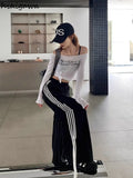 Harajuku Wide Leg Pants for Women Fashion Bandage Bow Straight Pantalon Femme High Waist Casual Streetwear Y2k Trousers-Outfit