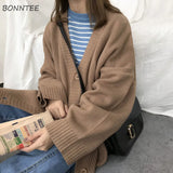 Sweaters Women Knitting Cardigans Casual Spring 2022 V-Neck Long Sleeve Daily Solid Mujer Clothes Single Breasted Brown